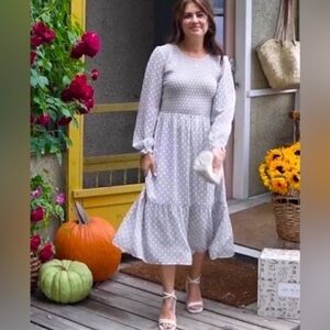 Grey Polka Dot Midi Dress For The Jilly Box  Mad About Style Grey Small Modest